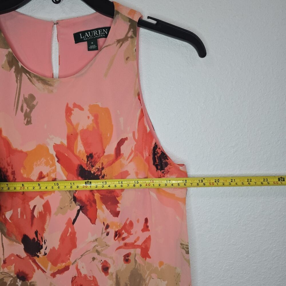 Ralph Lauren Line-A Mini Dress Salmon Floral Sleeveless Resort Party Size 6 - Picture 6 of 9